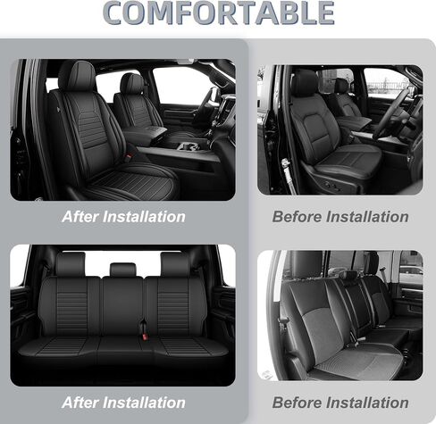 أغطية مقاعد مخصصة مناسبة لسيارة Dodge Ram 1500 2500 3500 2002-2024 2025 مجموعة أغطية مقاعد من الجلد الصناعي متوافقة مع وسائد شاحنة الكابينة العادية الرباعية (المقعد الأمامي، أسود، كرمة) in Kuwait