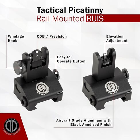 Dagger Defense (شركة مملوكة لأحد المحاربين القدامى) BUIS مشاهد حديدية احتياطية للاستخدام على قضبان Picatinny القياسية. محملة بالربيع. استخدم مع النقاط الحمراء والمشاهد والنطاقات ثلاثية الأبعاد. in Kuwait