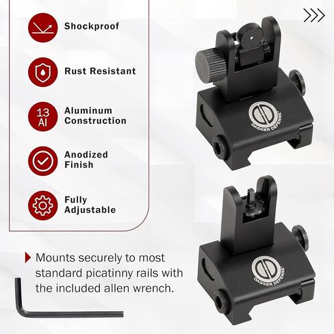 Dagger Defense (شركة مملوكة لأحد المحاربين القدامى) BUIS مشاهد حديدية احتياطية للاستخدام على قضبان Picatinny القياسية. محملة بالربيع. استخدم مع النقاط الحمراء والمشاهد والنطاقات ثلاثية الأبعاد. in Kuwait