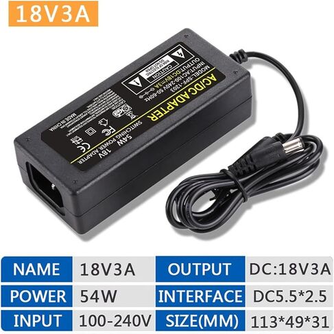 محول الطاقة، تيار متردد 100-240 فولت إلى تيار مستمر 18V3A مقبس محول 5.5 مم × 2.5 مم (قابس الاتحاد الأوروبي) in Saudi Arabia