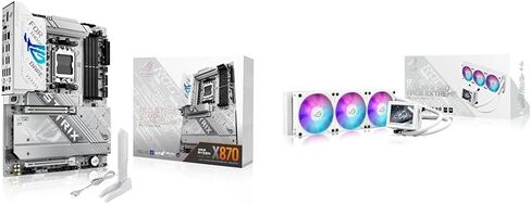 مجموعة من اللوحة الأم ASUS ROG Strix X870-A Gaming WiFi AMD AM5 ATX، DDR5، WiFi 7، 4X M.2 + ASUS ROG RYUJIN III 360 ARGB Extreme White AIO CPU Liquid Cooler، AMD & Intel Ready، مضخة Asetek Gen8 V2 in Saudi Arabia