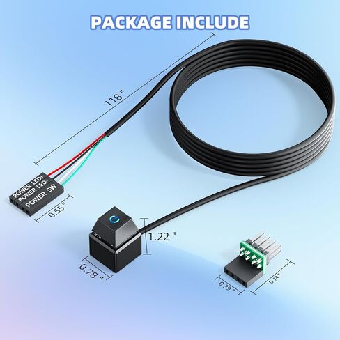 PC Power Button with 118" Cable - Desktop Computer Power Switch, External ON/Off Switch LED, PC Power Supply Button Splitter for Computer Motherboard (Black 118'') in Saudi Arabia