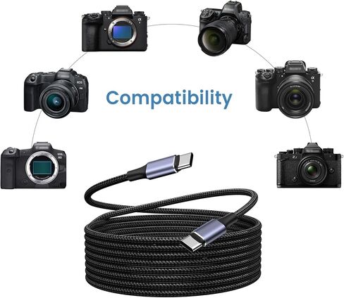 كابل ربط كاميرا USB C بطول 10 أقدام لكاميرا Canon R5/R8/R6، شاحن ربط USBC إلى USBC لهاتف Sony A9 III/A1 II/A1/A9 II، نقل البيانات لنيكون ZF/Z8/Z9 in Kuwait