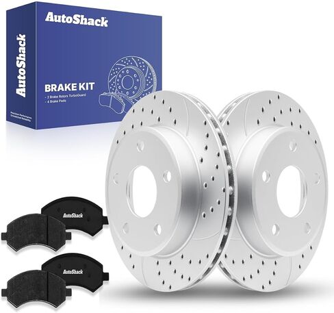 وسادات فرامل دوارة من السيراميك لدوارات الفرامل المحفورة والمشقوقة من AutoShack | بديل لـ 2005-2011 رام داكوتا 2006-2009 ميتسوبيشي رايدر 3.7L 4WD AWD RWD | المغلفة الإلكترونية | طقم فرامل 6 قطع | ShadowGuard in Kuwait