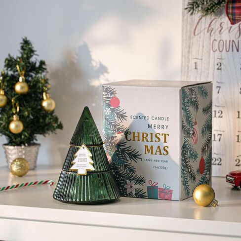 Christmas Tree Candles, Balsam & Cedar Scented Candle, Green Xmas Tree Shaped Candle, Christmas Home Table Decor Gifts for Women in Saudi Arabia