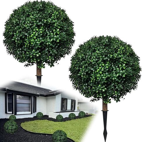 مجموعة من 2 شجرة من خشب البقس الاصطناعي للهالوين لتزيين الخريف في الهواء الطلق، شجيرات وهمية مقاومة للأشعة فوق البنفسجية بطول 24.5 سم، شجيرات دائمة الخضرة مع سبايك، نباتات صناعية للشرفة الداخلية in Kuwait