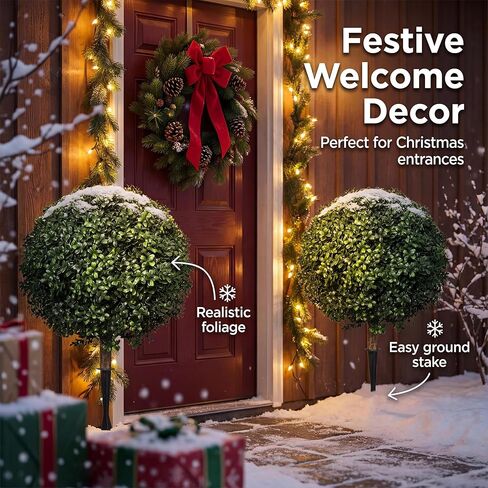 مجموعة من 2 شجرة من خشب البقس الاصطناعي للهالوين لتزيين الخريف في الهواء الطلق، شجيرات وهمية مقاومة للأشعة فوق البنفسجية بطول 24.5 سم، شجيرات دائمة الخضرة مع سبايك، نباتات صناعية للشرفة الداخلية in Kuwait