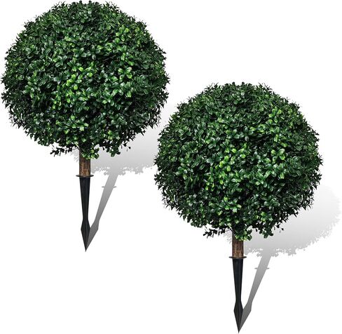 مجموعة من 2 شجرة من خشب البقس الاصطناعي للهالوين لتزيين الخريف في الهواء الطلق، شجيرات وهمية مقاومة للأشعة فوق البنفسجية بطول 24.5 سم، شجيرات دائمة الخضرة مع سبايك، نباتات صناعية للشرفة الداخلية in Kuwait