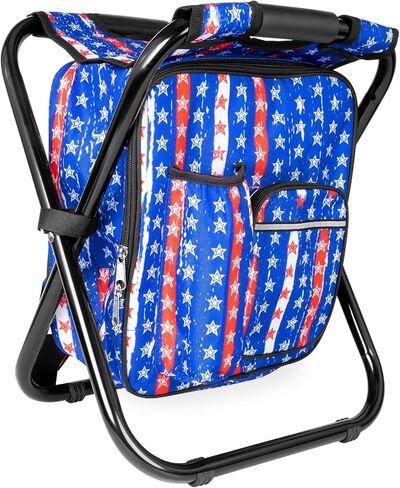 Kikerike Backpack Stool Cooler Chair Heavy Duty 300 LBS Max Load Portable Lightweight Folding Fishing Cooler for Camping Hunting Fishing - Black in Kuwait