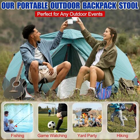Kikerike Backpack Stool Cooler Chair Heavy Duty 300 LBS Max Load Portable Lightweight Folding Fishing Cooler for Camping Hunting Fishing - Black in Kuwait