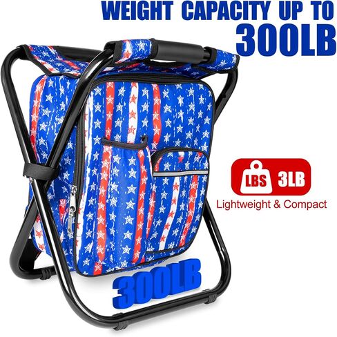 Kikerike Backpack Stool Cooler Chair Heavy Duty 300 LBS Max Load Portable Lightweight Folding Fishing Cooler for Camping Hunting Fishing - Black in Kuwait