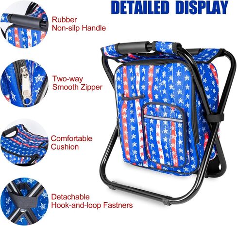 Kikerike Backpack Stool Cooler Chair Heavy Duty 300 LBS Max Load Portable Lightweight Folding Fishing Cooler for Camping Hunting Fishing - Black in Kuwait