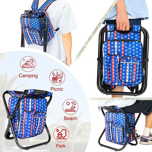 Kikerike Backpack Stool Cooler Chair Heavy Duty 300 LBS Max Load Portable Lightweight Folding Fishing Cooler for Camping Hunting Fishing - Black in Kuwait