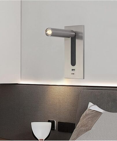 مصباح قراءة حديث بجانب السرير LED مع منفذ USB وشحن سريع قابل للتعديل مصباح قراءة مثبت على الحائط باللون الأبيض الدافئ 3000k 5V 2.1A أسود in Kuwait