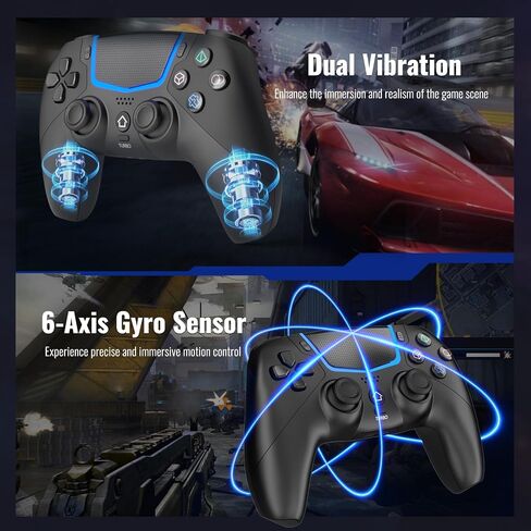 وحدة تحكم BETMI اللاسلكية لجهاز PS-5/Pro/Slim/PC، وحدة تحكم ألعاب بلوتوث مع عصا التحكم في القاعة/إضاءة قناة LED/Turbo/6 محاور جيروسكوبية/اهتزاز مزدوج/لوحة اللمس/مقبس صوت TRRS مقاس 3.5 مم/وظيفة مكبر الصوت (أسود) in Kuwait