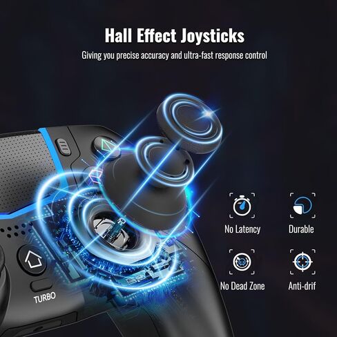 وحدة تحكم BETMI اللاسلكية لجهاز PS-5/Pro/Slim/PC، وحدة تحكم ألعاب بلوتوث مع عصا التحكم في القاعة/إضاءة قناة LED/Turbo/6 محاور جيروسكوبية/اهتزاز مزدوج/لوحة اللمس/مقبس صوت TRRS مقاس 3.5 مم/وظيفة مكبر الصوت (أسود) in Kuwait