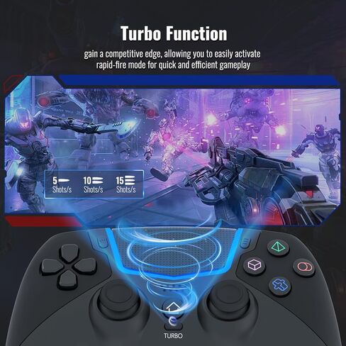 وحدة تحكم BETMI اللاسلكية لجهاز PS-5/Pro/Slim/PC، وحدة تحكم ألعاب بلوتوث مع عصا التحكم في القاعة/إضاءة قناة LED/Turbo/6 محاور جيروسكوبية/اهتزاز مزدوج/لوحة اللمس/مقبس صوت TRRS مقاس 3.5 مم/وظيفة مكبر الصوت (أسود) in Kuwait