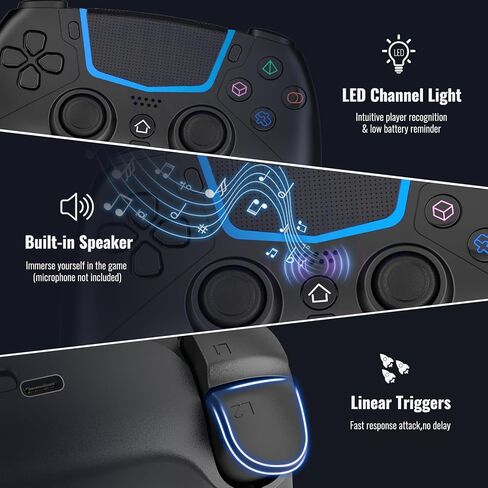 وحدة تحكم BETMI اللاسلكية لجهاز PS-5/Pro/Slim/PC، وحدة تحكم ألعاب بلوتوث مع عصا التحكم في القاعة/إضاءة قناة LED/Turbo/6 محاور جيروسكوبية/اهتزاز مزدوج/لوحة اللمس/مقبس صوت TRRS مقاس 3.5 مم/وظيفة مكبر الصوت (أسود) in Kuwait