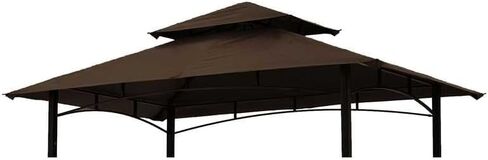 Grill Gazebo Replacement Canopy Roof – Hugline 5x8 Outdoor Grill Shelter Canopy Top Double Tiered BBQ Tent Cover Fit for Model L-GG001PST-F (Brown) in Saudi Arabia