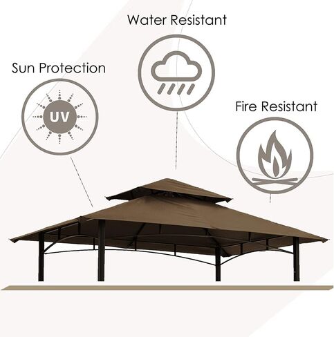 Grill Gazebo Replacement Canopy Roof – Hugline 5x8 Outdoor Grill Shelter Canopy Top Double Tiered BBQ Tent Cover Fit for Model L-GG001PST-F (Brown) in Saudi Arabia