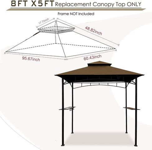 Grill Gazebo Replacement Canopy Roof – Hugline 5x8 Outdoor Grill Shelter Canopy Top Double Tiered BBQ Tent Cover Fit for Model L-GG001PST-F (Brown) in Saudi Arabia