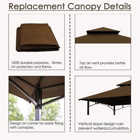 Grill Gazebo Replacement Canopy Roof – Hugline 5x8 Outdoor Grill Shelter Canopy Top Double Tiered BBQ Tent Cover Fit for Model L-GG001PST-F (Brown) in Saudi Arabia
