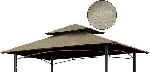 Grill Gazebo Replacement Canopy Roof – Hugline 5x8 Outdoor Grill Shelter Canopy Top Double Tiered BBQ Tent Cover Fit for Model L-GG001PST-F (Brown) in Saudi Arabia