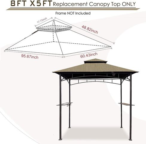 Grill Gazebo Replacement Canopy Roof – Hugline 5x8 Outdoor Grill Shelter Canopy Top Double Tiered BBQ Tent Cover Fit for Model L-GG001PST-F (Brown) in Saudi Arabia