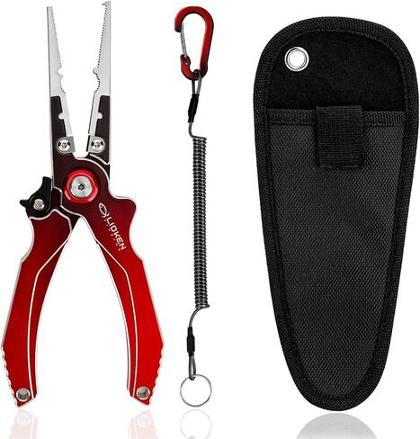 8 Inch Multifunctional Fishing Pliers, Aluminum Corrosion Resistant Hook Remover, Saltwater Proof Fishing Pliers with Sheath Coiled Lanyard and Safety Lock, Tungsten Carbide Fishing Line Cutter in Saudi Arabia