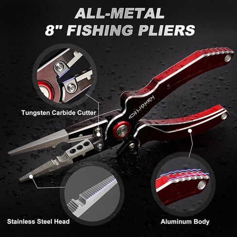 8 Inch Multifunctional Fishing Pliers, Aluminum Corrosion Resistant Hook Remover, Saltwater Proof Fishing Pliers with Sheath Coiled Lanyard and Safety Lock, Tungsten Carbide Fishing Line Cutter in Saudi Arabia