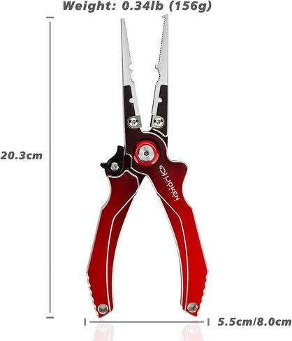 8 Inch Multifunctional Fishing Pliers, Aluminum Corrosion Resistant Hook Remover, Saltwater Proof Fishing Pliers with Sheath Coiled Lanyard and Safety Lock, Tungsten Carbide Fishing Line Cutter in Saudi Arabia