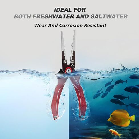 8 Inch Multifunctional Fishing Pliers, Aluminum Corrosion Resistant Hook Remover, Saltwater Proof Fishing Pliers with Sheath Coiled Lanyard and Safety Lock, Tungsten Carbide Fishing Line Cutter in Saudi Arabia
