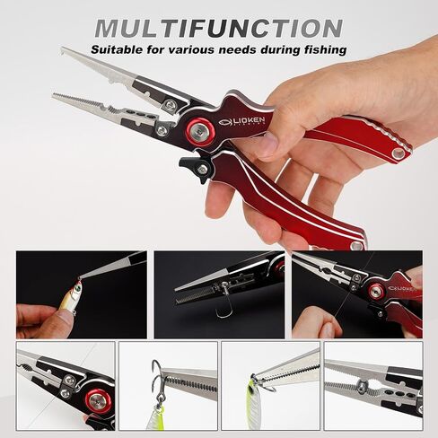 8 Inch Multifunctional Fishing Pliers, Aluminum Corrosion Resistant Hook Remover, Saltwater Proof Fishing Pliers with Sheath Coiled Lanyard and Safety Lock, Tungsten Carbide Fishing Line Cutter in Saudi Arabia