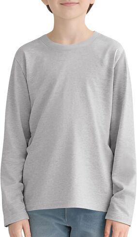Gihuo Boys Girls Long Long Terts 100 ٪ Cotton Soft Basic Crewneck Fall Top for Kids Youth 5-14 Years in Saudi Arabia