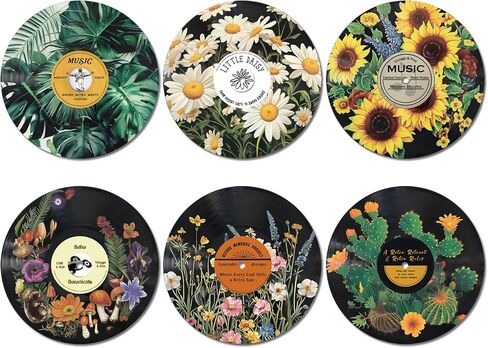 Chunful 6 Pake 12 Inch vintage records wall decor Aesthetic Retro Record Wall Decor for Dorm Bedroom Living Room Art Display Rock and Roll Music Hippie Party Records Decorations(Botanical) in Saudi Arabia