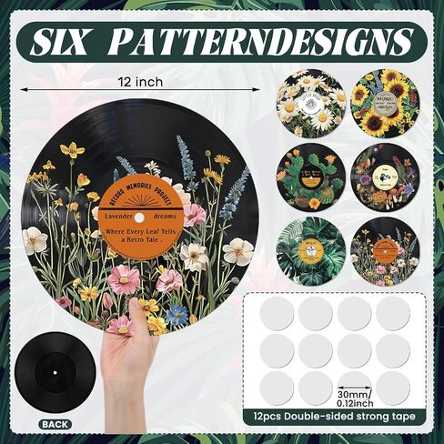 Chunful 6 Pake 12 Inch vintage records wall decor Aesthetic Retro Record Wall Decor for Dorm Bedroom Living Room Art Display Rock and Roll Music Hippie Party Records Decorations(Botanical) in Saudi Arabia