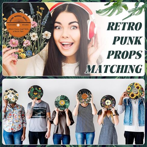 Chunful 6 Pake 12 Inch vintage records wall decor Aesthetic Retro Record Wall Decor for Dorm Bedroom Living Room Art Display Rock and Roll Music Hippie Party Records Decorations(Botanical) in Saudi Arabia