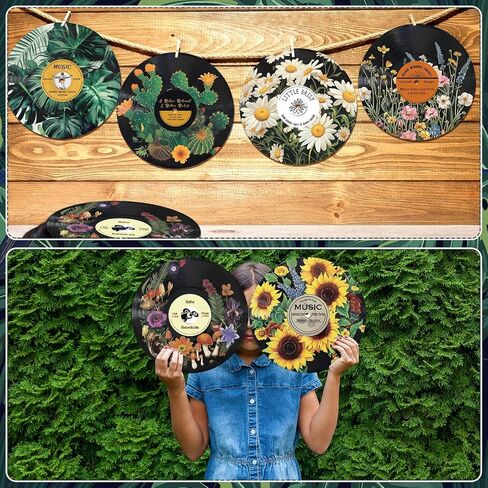 Chunful 6 Pake 12 Inch vintage records wall decor Aesthetic Retro Record Wall Decor for Dorm Bedroom Living Room Art Display Rock and Roll Music Hippie Party Records Decorations(Botanical) in Saudi Arabia