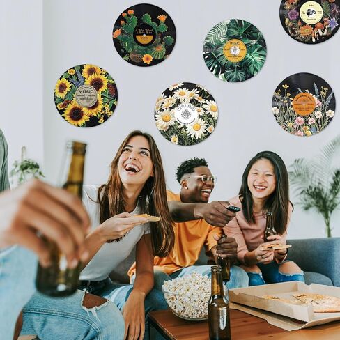 Chunful 6 Pake 12 Inch vintage records wall decor Aesthetic Retro Record Wall Decor for Dorm Bedroom Living Room Art Display Rock and Roll Music Hippie Party Records Decorations(Botanical) in Saudi Arabia