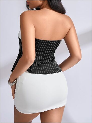 MakeMeChic Women's Corset Tops Sleeveless Striped Vintage Tube Top Button Down Going Out Tops in Saudi Arabia