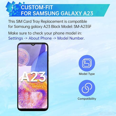 استبدال صينية بطاقة Sim لهاتف Samsung Galaxy A23 (إصدار SIM واحد) محول حامل فتحة صينية البطاقة السوداء مع قاذف إبرة لـ A23 SM-A235F in Saudi Arabia