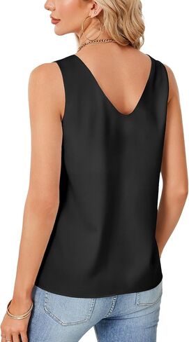 Rooscier Women's Satin Silk Tank Tops V Neck Cami Sleeveless Casual Basic Camisole Blouses Shirt in Saudi Arabia