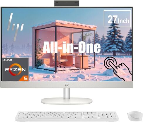 HP 27 Inch All in One Touchscreen Desktop Computer | AMD Ryzen 5 7520U Processor (8-Core, Up to 4.3 GHz) | 16GB DDR5, 1TB SSD | FHD IPS Display | WiFi 6 | Windows 11 | Wireless Keyboard and Mouse in Saudi Arabia
