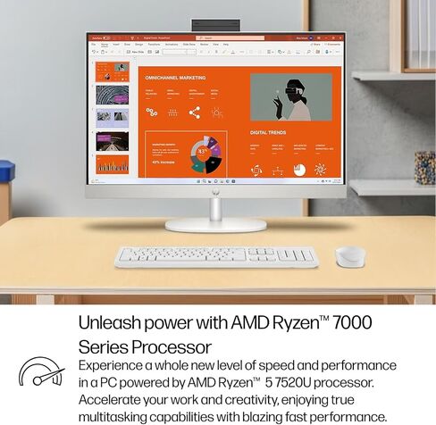 HP 27 Inch All in One Touchscreen Desktop Computer | AMD Ryzen 5 7520U Processor (8-Core, Up to 4.3 GHz) | 16GB DDR5, 1TB SSD | FHD IPS Display | WiFi 6 | Windows 11 | Wireless Keyboard and Mouse in Saudi Arabia