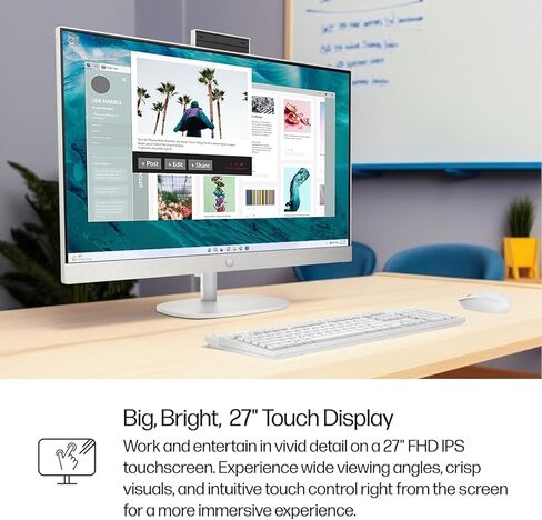 HP 27 Inch All in One Touchscreen Desktop Computer | AMD Ryzen 5 7520U Processor (8-Core, Up to 4.3 GHz) | 16GB DDR5, 1TB SSD | FHD IPS Display | WiFi 6 | Windows 11 | Wireless Keyboard and Mouse in Saudi Arabia