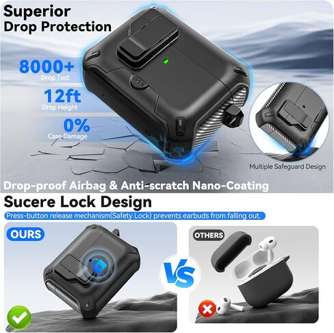 for AirPods Pro 3 Case 2025, Safety Lock & Hidden Phone Stand Design for Apple AirPods Pro 3rd Generation Case Cover with Cleaner Keychain for Men Women, Compatible with MagSafe,Black in Kuwait
