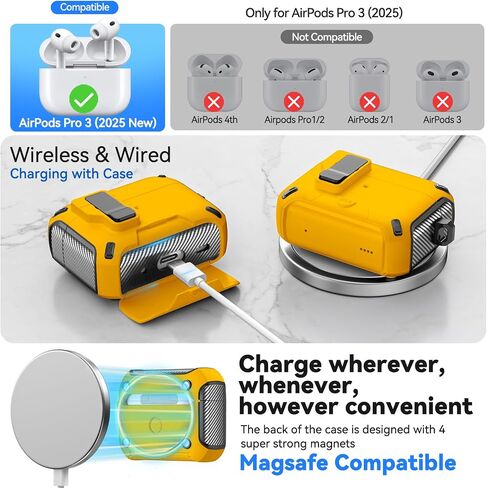 for AirPods Pro 3 Case 2025, Safety Lock & Hidden Phone Stand Design for Apple AirPods Pro 3rd Generation Case Cover with Cleaner Keychain for Men Women, Compatible with MagSafe,Black in Kuwait