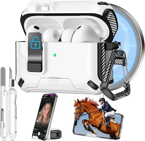 for AirPods Pro 3 Case 2025, Safety Lock & Hidden Phone Stand Design for Apple AirPods Pro 3rd Generation Case Cover with Cleaner Keychain for Men Women, Compatible with MagSafe,Black in Kuwait