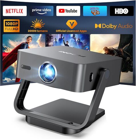[Built-in Apps/Dolby Audio] FUDONI Smart Projector with WiFi 6 and Bluetooth, 1080P Full HD Projector Built-in Netflix/ Prime Video/Youtube, Zoom Correction, Movie Proyector for Home & Outdoor in Kuwait