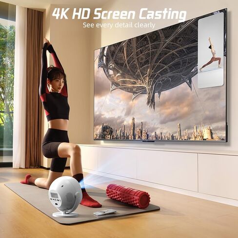 جهاز عرض صغير لاسلكي مع WIFI، 4K 1080P يدعم جهاز عرض محمول قابل للدوران 180 درجة. جهاز عرض أفلام بشاشة مقاس 17 بوصة - 130 بوصة. متوافق مع الهواتف الذكية والكمبيوتر المحمول والكمبيوتر الشخصي (بدون تطبيق) in Kuwait